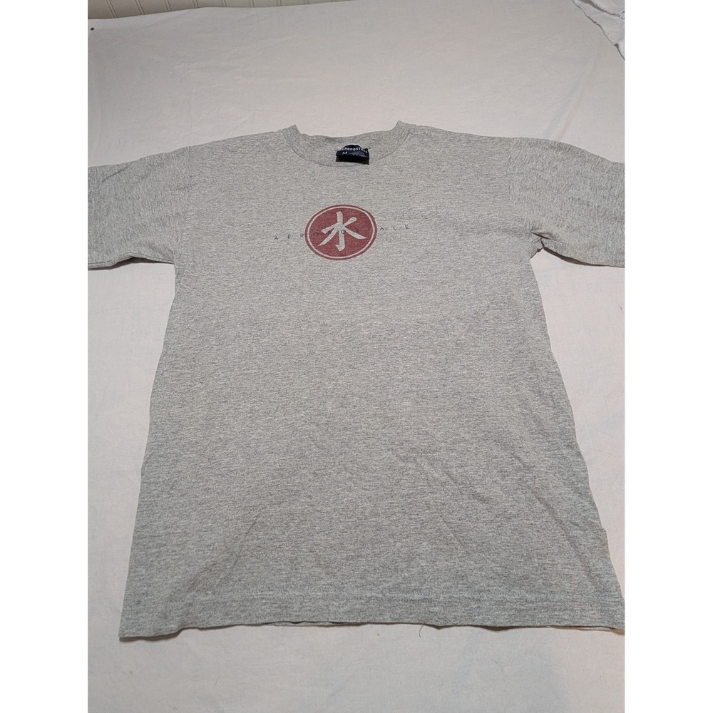 Aeropostale Mens Medium Gray Graphic T-Shirt Kanji Symbol Short Sleeve Tee